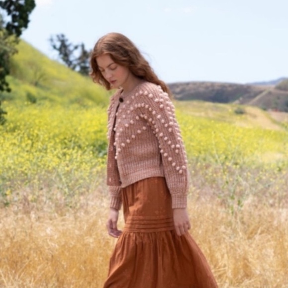 THE GREAT. Pink Marled Bobble Cardigan Sweater Savanna Rose, Small 1361 - Picture 4 of 11